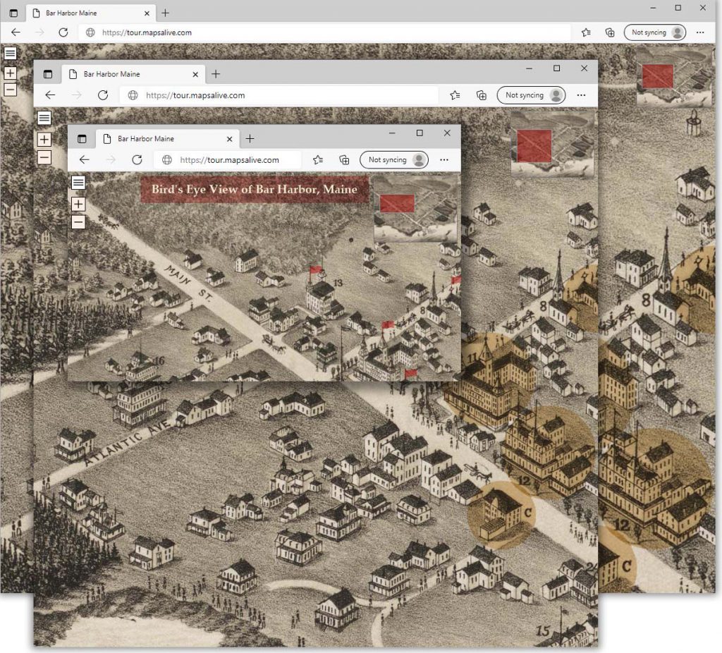 Three screenshots showing how a Flex Map is responsive by always being as large as possible at any browser size.