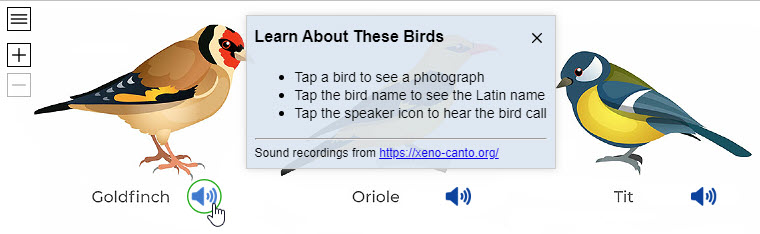 Interactive diagram that plays bird songs